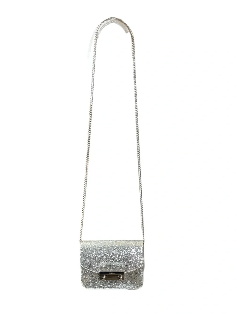 FURLA Metropolis Silver Glitter Mini Crossbody Bag